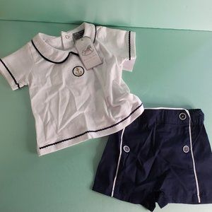 Rock a Bye Baby Boutique - NWT - Navy and white 2 piece Nautical - 0 to 3 months
